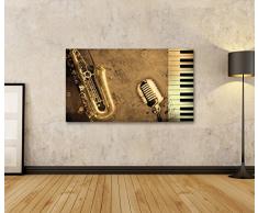islandburner Bild Bilder auf Leinwand Sepia Saxophon Klavier Musik Poster, Leinwandbild, Wandbilder