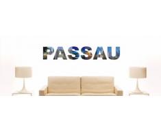 Wandtattoo farbige Wandschrift Städtename Passau mit Sehenswürdigkeiten 180 x 31 cm Länge