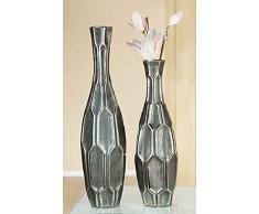 Gilde Keramik Flaschenvase Favo 2 Stück grau L = 13 x B = 13 x H = 41 cm