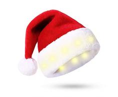 Weihnachtsmütze mit 8 LED Leuchten -Weiches Plüsch-Kunstfell für Erwachsene Weihnachtsmütze - Neuartige und Interessante LED Lichter Weihnachtsdekoration - Weihnachtsschmuck （Warmes weißes Licht）