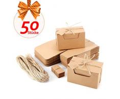 Anladia 50x Kraftpapier Geschenkbox Geschenkschachtel Kartonage 10x6x6cm Geschenkverpackung Cupcake Box Aufbewahrungsbox Gastgeschenk mit Geschenkanhänger Hochzeit Party Tischdeko