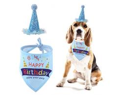 THETAG Hunde-Geburtstags-Halstuch, dreieckige Schals, Geburtstagsparty-Hut für Hunde, Welpen, Geburtstagsparty-Zubehör, Geschenk und Party-Dekoration, Set (blau)