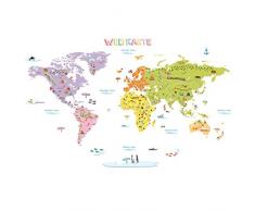 DECOWALL DMT-1306DE Deutsch Farbenfrohe Bunt Weltkarte Wandtattoo Wandsticker Wandaufkleber Wanddeko für Wohnzimmer Schlafzimmer Kinderzimmer (Groß)