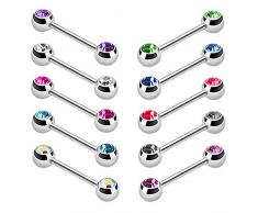 Taffstyle® Piercing - Brust Nippel Intimpiercing Hantel Doppel Front Kristall Kugel in verschiedenen Farben - 1,6mm x 12mm x 5mm - Aqua