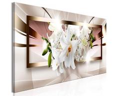 decomonkey Bilder Blumen Abstrakt 120x40 cm 1 Teilig Leinwandbilder Bild auf Leinwand Vlies Wandbild Kunstdruck Wanddeko Wand Wohnzimmer Wanddekoration Deko Lilie weiß braun beige