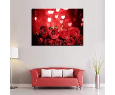 hahastore Wandkunst Leinwandbild des Wohnzimmers 1 rotes Rosenplakat Romantisches Herz Sternenlichtmalerei Hauptdekoration Rahmenlos -50 * 70cm