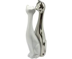 Dreamlight Skulptur Dekofigur Katzenfigur Paar Katzen aus Keramik weiß und Silber Höhe 30 cm Breite 15 cm