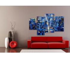 Leinwandbild Manhattan LW267 Wandbild, Bild auf Leinwand, 4 Teile, 180x115cm, Kunstdruck Canvas, XXL Bilder, Keilrahmenbild, fertig aufgespannt, Bild, Holzrahmen, New York, Nacht, Skyline