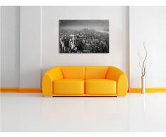 New York City bei abendrotem Sonnenuntergang Kunst Kohle Effekt, Format: 60x40 auf Leinwand, XXL riesige Bilder fertig gerahmt mit Keilrahmen, Kunstdruck auf Wandbild mit Rahmen, günstiger als Gemälde oder Ölbild, kein Poster oder Plakat