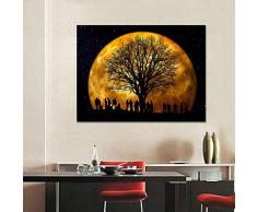 Geiqianjiumai Moderne Hauptdekoration HD-Struktur Wandbild Leinwand Poster Malerei Mond Baum Berg und Menschen Kunstdruck rahmenlose Malerei 60X90cm