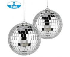 2 Stück Spiegelkugel Disco Kugel für Party Hochzeit Weihnachtsbaum Bar Dekoration Mirrorball Reflektierende Glänzende Echtglasfacetten 10cm Silber