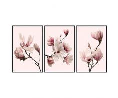 decomonkey | Poster 3er – Set schwarz-weiß Abstrakt Kunstdruck Wandbild Print Bilder Kunstposter Wandposter Posterset Magnolien Blumen Natur Rosa