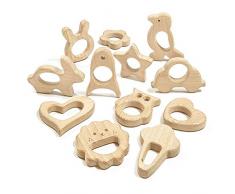 RUBY - 12 Stück Holzfiguren Bio Baby DIY Hängekit Zubehör Kinder Dusche Naturholz Spielzeug (Lot 3)