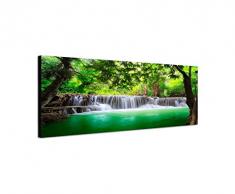 Panoramabild auf Leinwand und Keilrahmen 150x50cm Thailand Wald Wasserfall Natur