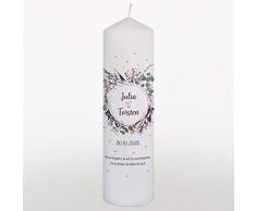 WEDDNG Hochzeitskerze mit Namen und Datum Watercolor, Traukerze Hochzeit, Weiß (Groß+Trauspruch)