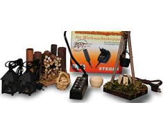 BTV Krippenbeleuchtung, 7tlg Beleuchtung für Weihnachtskrippe,Laterne mit Lagerfeuer F3 + LED 2,4 m Kb - Krippenzubehör Krippe,F3-Tlwe-Weisse Laterne Lampe + Lämpchen Licht