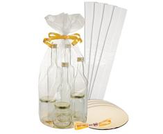 5er Set Diamantbeutel Ø 200 mm mit Scheibe gold/silber und Schleifenband, Präsentverpackung, Geschenkfolie