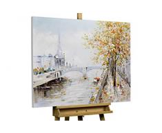 KunstLoft® Acryl Gemälde An der Seine 100x75cm | original handgemalte Leinwand Bilder XXL | Paris Eiffelturm Abstrakt Skyline | Wandbild Acrylbild Moderne Kunst einteilig mit Rahmen