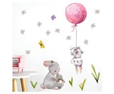 Little Deco Wandtattoo Babyzimmer Hasen mit Ballon Rosa I M - 103 x 103 cm (BxH) I Blumen Kinderbilder Deko Kinderzimmer Mädchen Aufkleber Sticker DL238