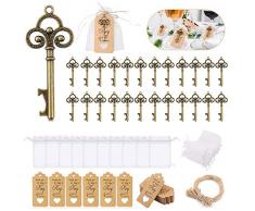 ASANMU Gastgeschenke Hochzeit für Gäste, Vintage Schlüssel Flaschenöffner + Organza Beutel + Kraftpapier Geschenkanhänger + Natürlicher Jute für Hochzeitsdeko Babyfeier Partygäste Bankett (24 Stück)