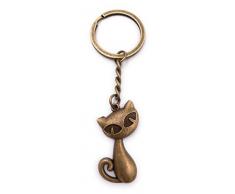 H-Customs Katze Sitzend Figur Schlüsselanhänger Anhänger Bronze aus Metall