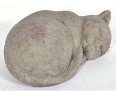 CHICCIE Dekofigur Schlafende Katze Keramik Grau 26cm - Katzenfigur Tierfigur