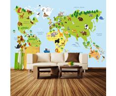 wandmotiv24 Fototapete Karikatur Tiere Weltkarte Kontinente Ozeane Kinder M1426 XXL 400 x 280 cm - 8 Teile Wandbild - Motivtapete