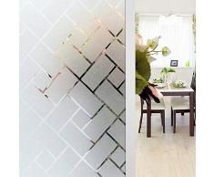 Zindoo Geometrie Fensterfolie Sichtschutz Sichtschutzfolie Ohne Kleber Milchglasfolie Gute Privatsphäre Schutz für Badezimmer, Umkleide und Konferenzräume 90 x 200CM
