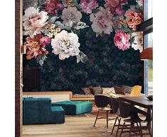 Shukun Wandbild 3D Hand gezeichnete Blumentapete Schlafzimmer TV Hintergrundbild Retro dunkles Wandbild, 315 (L) * 232 (H) Cm