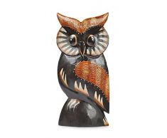 Deko Figur Eule Wula schwarz braun aus Albesia Holz, Höhe 15 cm groß, Holzfigur Uhu Kunsthandwerk aus Bali handgefertigt