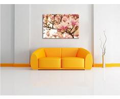 Rosa Magnolienblüten im Frühling, Format: 120x80 auf Leinwand, XXL riesige Bilder fertig gerahmt mit Keilrahmen, Kunstdruck auf Wandbild mit Rahmen, günstiger als Gemälde oder Ölbild, kein Poster oder Plakat