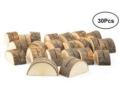 Tebery 30 Stück Holz Holzsteg Holz Runde Pfahl Form Tischnummer Halter Clip Foto Halter Tischkarte Halter Platzkartenhalter
