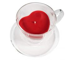 Feelino 350ml Herzform Sojawachs-Kerze Tomatenrot, 350ml doppelwandige Thermotasse + 200g Wachsfüllung mit Baumwoll-Docht - ideal zum Muttertag, Weihnachten oder als Geschenk