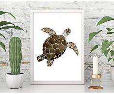 Kunstdruck Din A4 ungerahmt Schildkröte Turtle Maritim Aquarell Meerestier Badezimmer Poster Bild