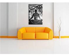 Monocrome, Meditierender Mensch Blume des Lebens , Format: 80x60 auf Leinwand, XXL riesige Bilder fertig gerahmt mit Keilrahmen, Kunstdruck auf Wandbild mit Rahmen, günstiger als Gemälde oder Ölbild, kein Poster oder Plakat