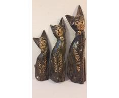 Drei Katzen Holzkatzen Set Figuren Katze Dekokatzen 34-30-24 cm