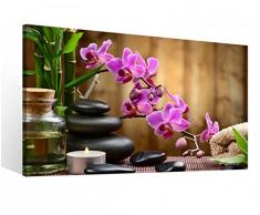 Leinwandbild 1 Tlg XXL Wellness Öl Massage Steine Feng Shui Spa Orchidee Blume Leinwand Bild Leinwandbilder Holz 9O722, XL 1Tlg BxH:100cmx60cm