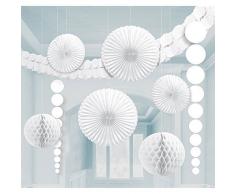 XL Dekoration weiss für Party Hochzeit Geburtstag 9 tlg. Girlanden Partydeko
