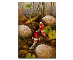sanjiiNG Chinesische Koi Fisch Lotus Stein Leinwand Feng Shui Tier Landschaftsmalerei Wandkunst Bild Für Wohnzimmer Moderne Wohnkultur 60X90 cm
