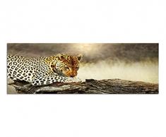 Wandbild auf Leinwand als Panorama in 150x50cm Leopard Baumstamm Afrika Wildnis