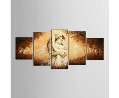 handgemaltes Ölgemälde Menschen nacktes Paar in der Wildnis mit gestreckten Rahmen Satz von 5