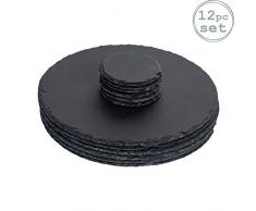 Argon Tableware Runde Schieferplatten - Platzteller-Set - 6 Untersetzer & 6 Platzteller