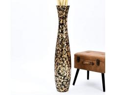 Leewadee Große Bodenvase für Dekozweige hohe Standvase Design Holzvase 111 cm, Mangoholz, Gold