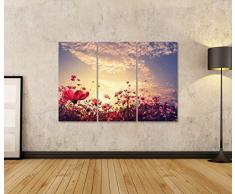 islandburner Bild Bilder auf Leinwand Landschaft Natur Hintergrund der schönen rosa und roten Kosmos Blume Feld mit Sonnenschein. Vintage Farbton Wandbild, Poster, Leinwandbild FBA