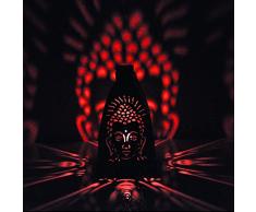 Hashcart Kerzenhalter mit traditionellem Design und Schatten-Effekt, Motiv: Buddha, Metall, für Votivkerzen und Teelichter, Tischdekoration für zu Hause, Wohnzimmer und Büro