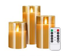 LED Kerzen im Gold Glas, Flammenlose Flackernde Kerzen, Batteriebetriebene Kerze mit Timer-Fernbedienung Realistisch LED-Flammen, für Weihnachten, Urlaub, Party, Hochzeit, 3er Set