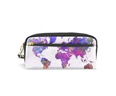 Domoko Weltkarte Ölgemälde PU Leder Pen Pouch Federmappe Fall Make-Up Kosmetik reisen Schule Tasche