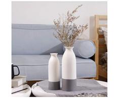 YOSPOSS Keramikvase KZ9527-W147 handgemachte Moderne Keramikvase für Blumen, hohe Vasen Set für Home Office Deko, weiße Vasen unten grau, 2 Stück