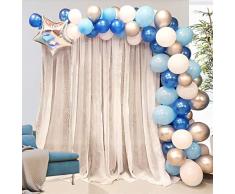 AivaToba Ballon Girlande Ballonbogen Kit 5m Lange 100 Stück Luftballons Blau Weiß und Silber Set für Junge Baby Geburtstag Party Hintergrund Deko