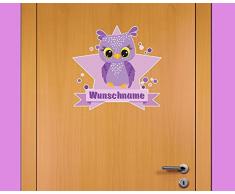 Samunshi® Lila Eule Wandtattoo Türschild mit Name personalisierbar Kinderzimmer Türaufkleber Baby Wandaufkleber in 9 Größen (25x22cm Mehrfarbig)